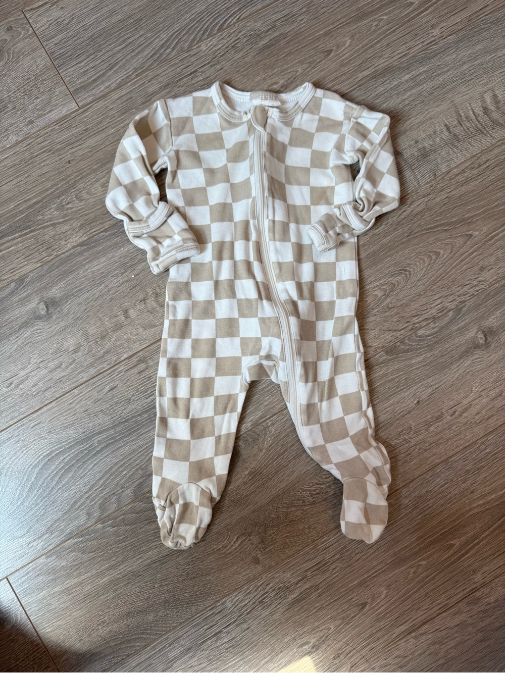 Baby Checkerboard Footed Pajama - Cream